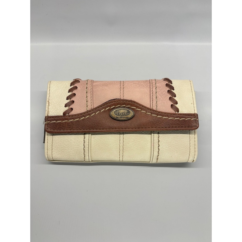 b.o.c. Born‎ Concept Trifold Wallet Womens OS Cream Pink Brown Whipstitch